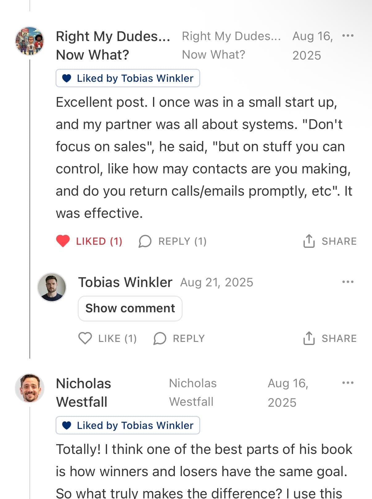 Reader response #26 to the Output Theory newsletter